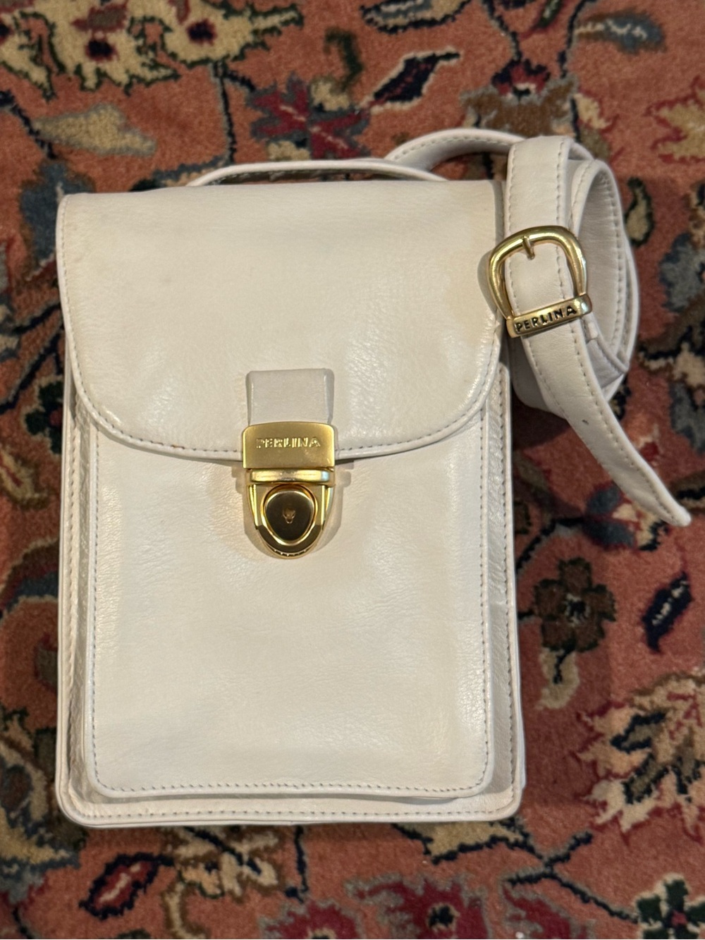 Perlina White Crossbody Bag with Gold Hardware
